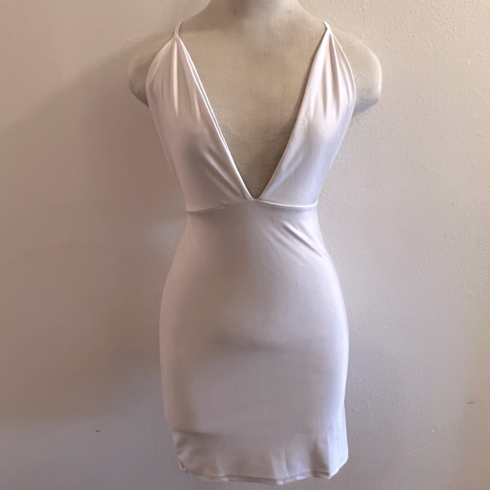 White Low V-cut Dress